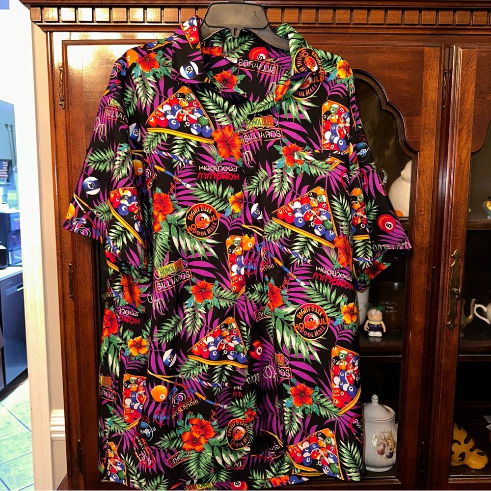 Pool Table Billiards Honolulu Hawaiian Tropical Shirt Men's XXL Short Sleeve